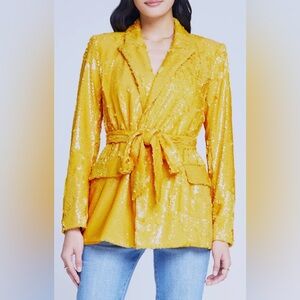 L'AGENCE Jordana Belted Sequin Blazer Sz M Retail $695